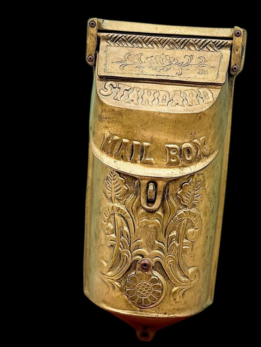 Vintage Heavy Brass Wall Mailbox Ornate Floral Letter Box Architectural
